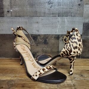 New Sam Edelman Patti Ankle Strap Sandal -Leopard-print Calf Hair Sandal